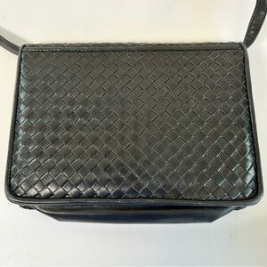 Vintage Talbots Black‎ Woven Leather Crossbody Shoulder Bag Classic Preppy 90s